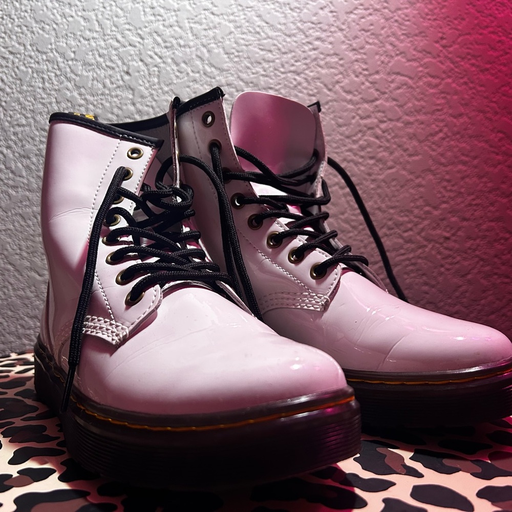 Dr. Martens White Combat Boots with Black Laces